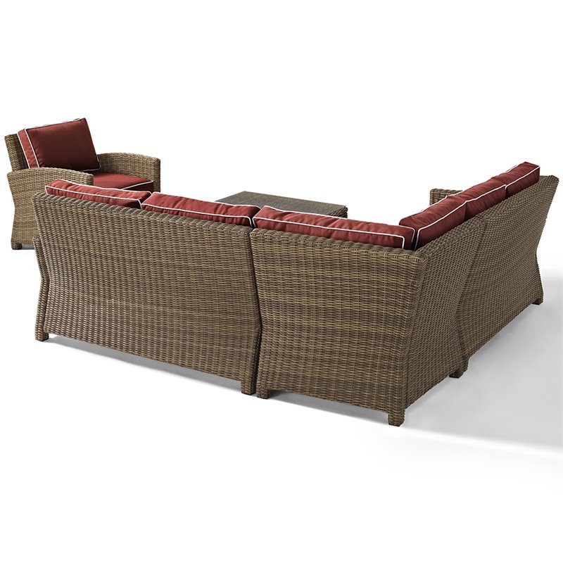 Afuera Living Modern 5 Piece Wicker Patio Sectional Set in Brown and Sangria