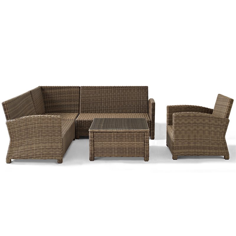 Afuera Living Modern 5 Piece Wicker Patio Sectional Set in Brown and Sangria