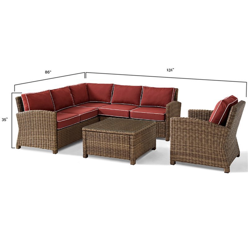 Afuera Living Modern 5 Piece Wicker Patio Sectional Set in Brown and Sangria