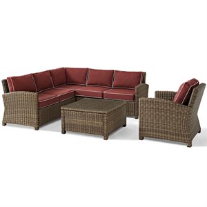 Afuera Living Modern 5 Piece Wicker Patio Sectional Set in Brown and Sangria
