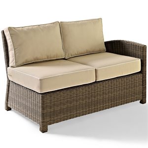 afuera living modern wicker right arm patio loveseat in brown and sand