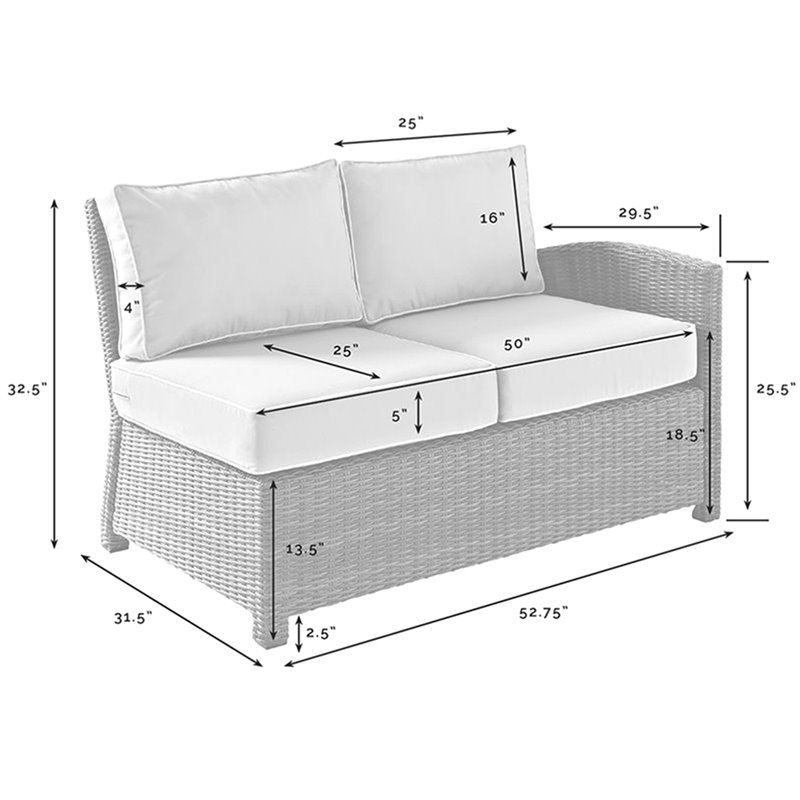 Afuera Living Modern Wicker Left Arm Patio Loveseat in Brown and Sand