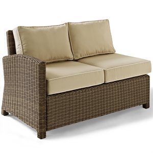 afuera living modern wicker left arm patio loveseat in brown and sand