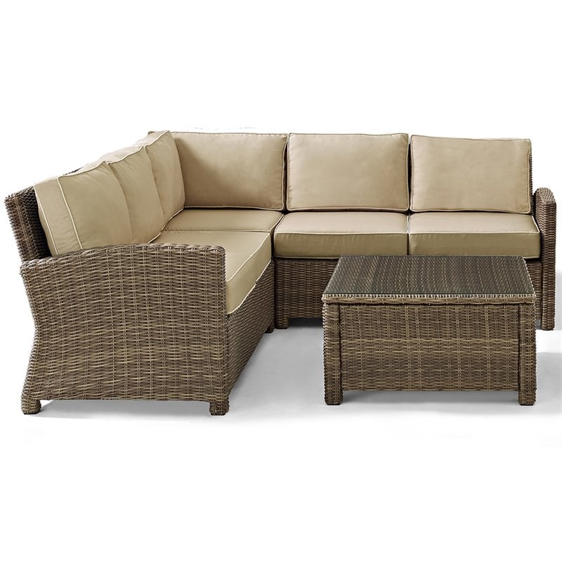 Afuera Living Modern 4 Piece Wicker Patio Sectional Set in Brown and Sand