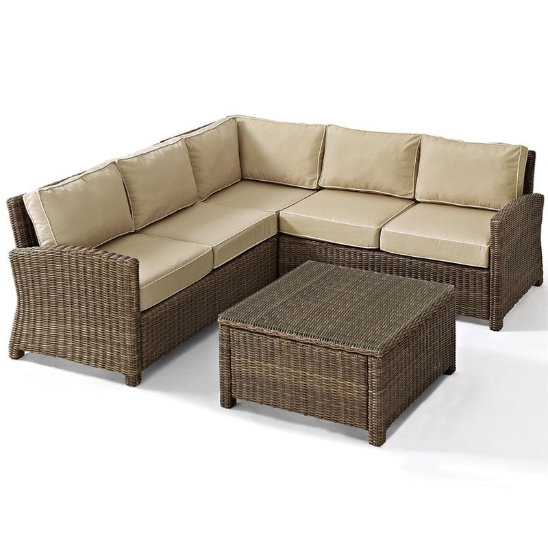 Afuera Living Modern 4 Piece Wicker Patio Sectional Set in Brown and Sand