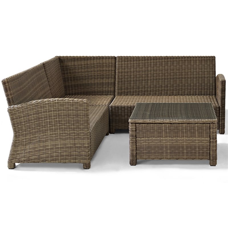 Afuera Living Modern 4 Piece Wicker Patio Sectional Set in Brown and Sand