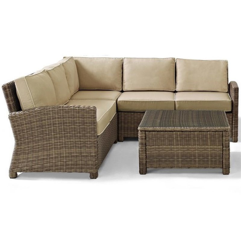 Afuera Living Modern 4 Piece Wicker Patio Sectional Set in Brown and Sand