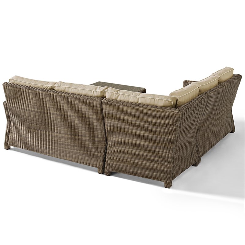 Afuera Living Modern 4 Piece Wicker Patio Sectional Set in Brown and Sand