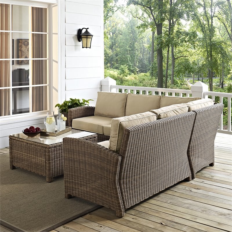 Afuera Living Modern 4 Piece Wicker Patio Sectional Set in Brown and Sand