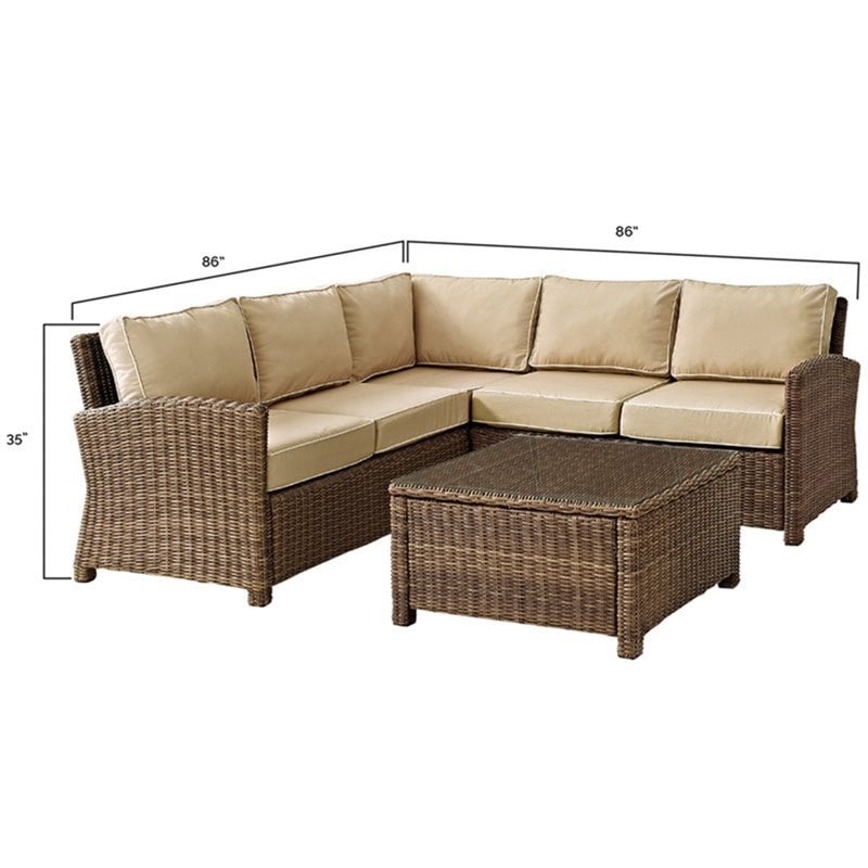 Afuera Living Modern 4 Piece Wicker Patio Sectional Set in Brown and Sand