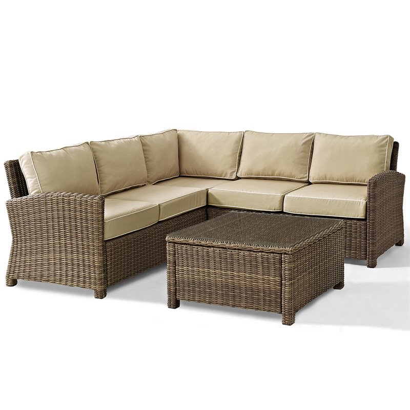 Afuera Living Modern 4 Piece Wicker Patio Sectional Set in Brown and Sand