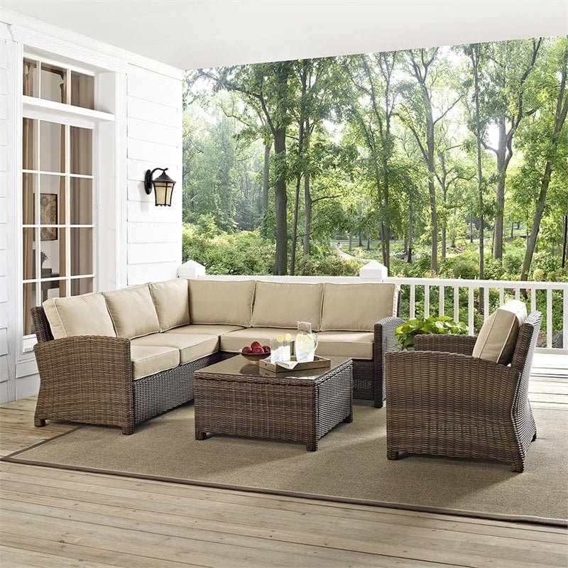 Afuera Living Modern 5 Piece Wicker Patio Sectional Set in Brown and Sand