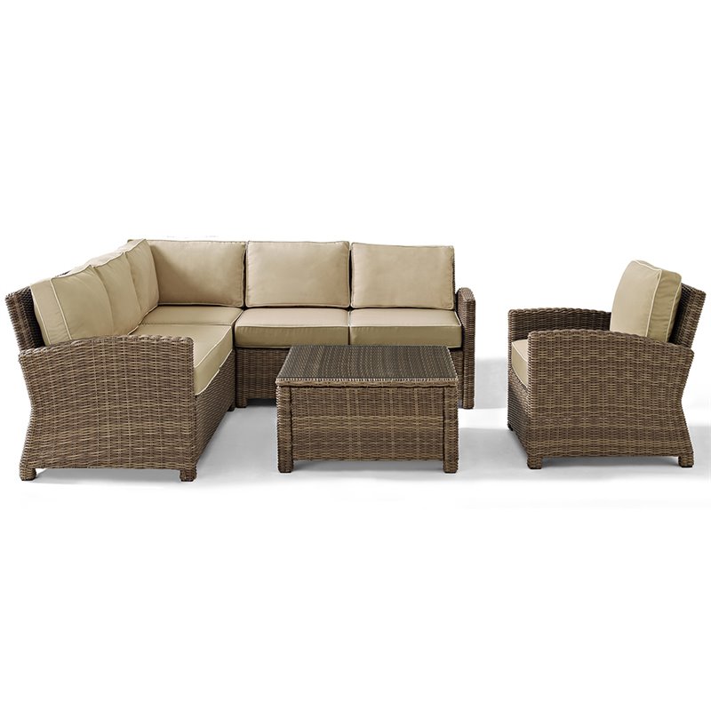 Afuera Living Modern 5 Piece Wicker Patio Sectional Set in Brown and Sand