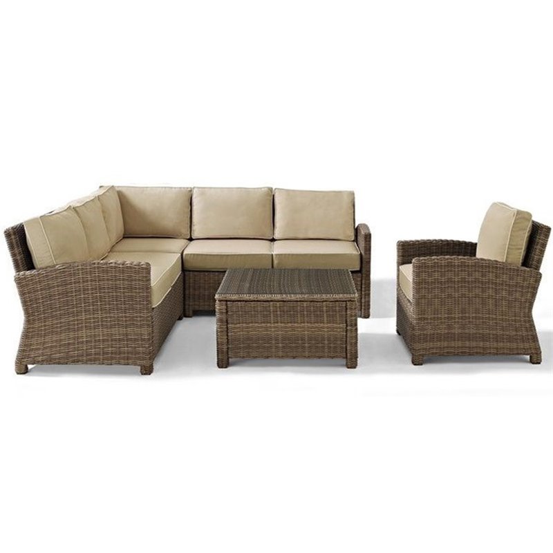 Afuera Living Modern 5 Piece Wicker Patio Sectional Set in Brown and Sand