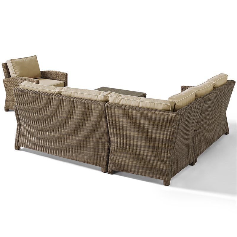 Afuera Living Modern 5 Piece Wicker Patio Sectional Set in Brown and Sand