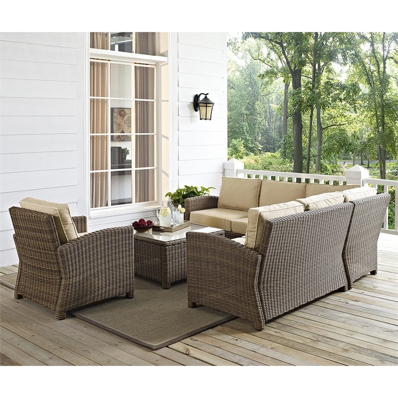 Afuera Living Modern 5 Piece Wicker Patio Sectional Set in Brown and Sand