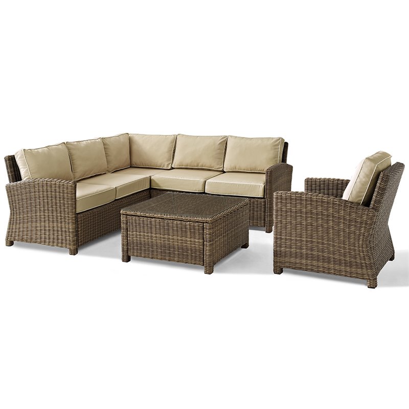 Afuera Living Modern 5 Piece Wicker Patio Sectional Set in Brown and Sand