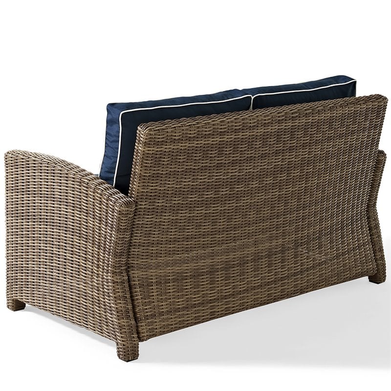 Afuera Living Modern Wicker Patio Loveseat in Brown and Navy