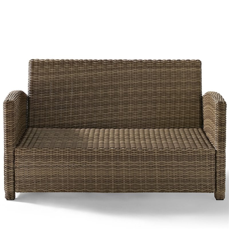 Afuera Living Modern Wicker Patio Loveseat in Brown and Navy