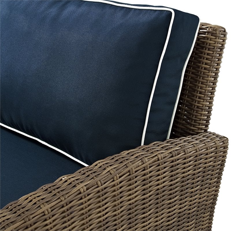 Afuera Living Modern Wicker Patio Loveseat in Brown and Navy