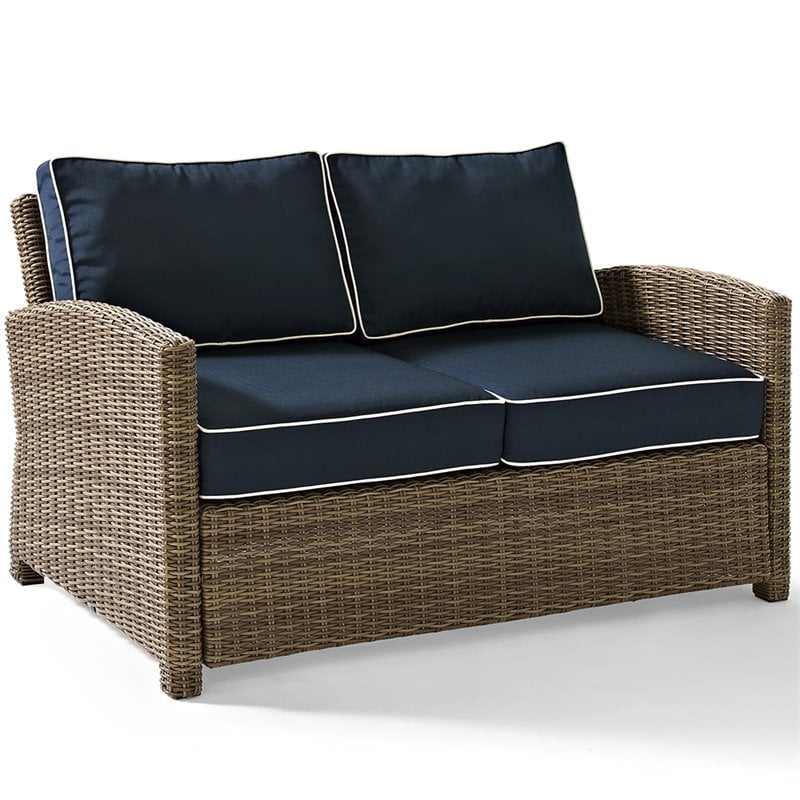 Afuera Living Modern Wicker Patio Loveseat in Brown and Navy
