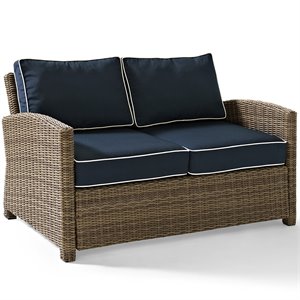 afuera living modern wicker patio loveseat in brown and navy