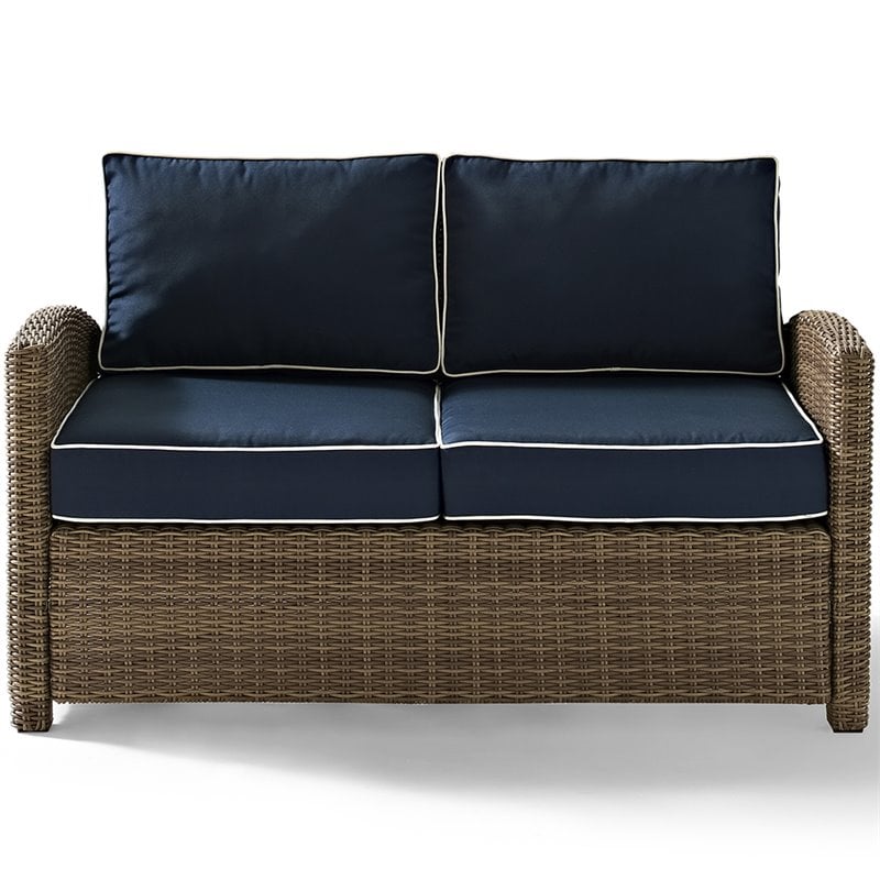 Afuera Living Modern 2 Piece Wicker Patio Sofa Set in Brown and Navy