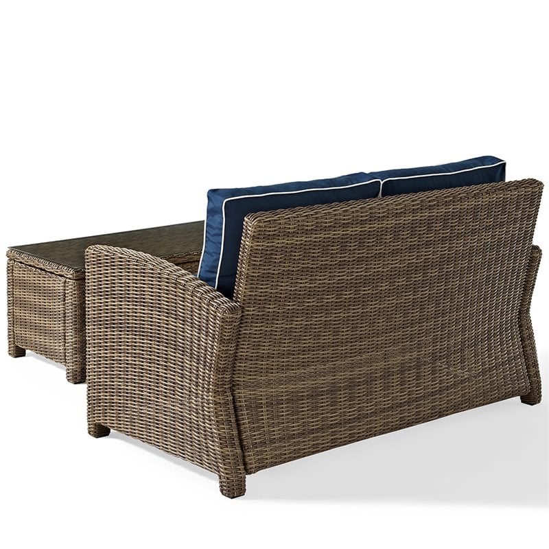 Afuera Living Modern 2 Piece Wicker Patio Sofa Set in Brown and Navy