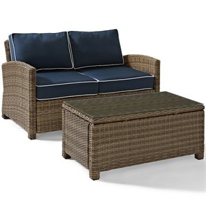 afuera living modern 2 piece wicker patio sofa set in brown and navy