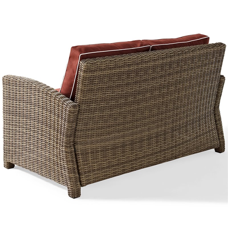 Afuera Living Modern Wicker Patio Loveseat in Brown and Sangria