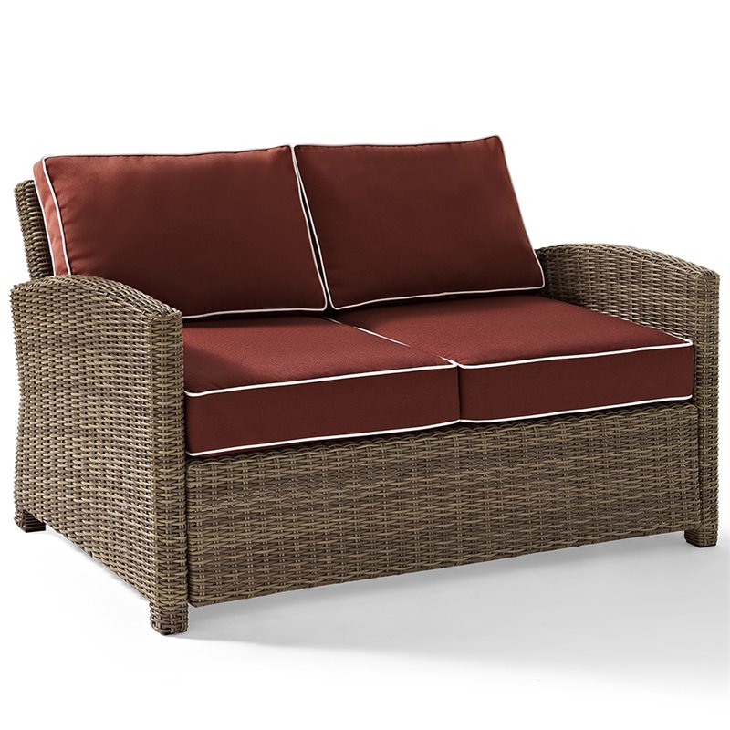 Afuera Living Modern Wicker Patio Loveseat in Brown and Sangria