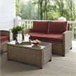 Afuera Living Modern 2 Piece Wicker Patio Sofa Set in Brown and Sangria