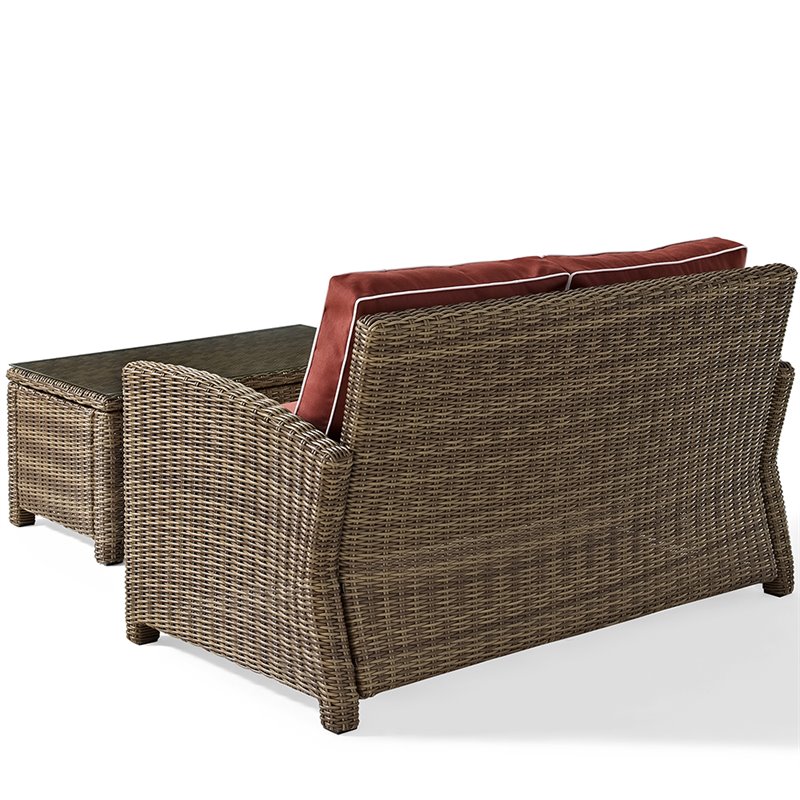 Afuera Living Modern 2 Piece Wicker Patio Sofa Set in Brown and Sangria