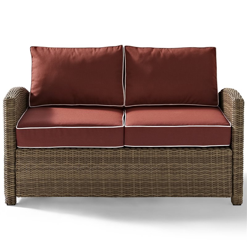 Afuera Living Modern 2 Piece Wicker Patio Sofa Set in Brown and Sangria