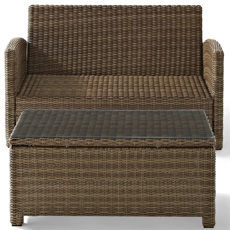 Afuera Living Modern 2 Piece Wicker Patio Sofa Set in Brown and Sangria