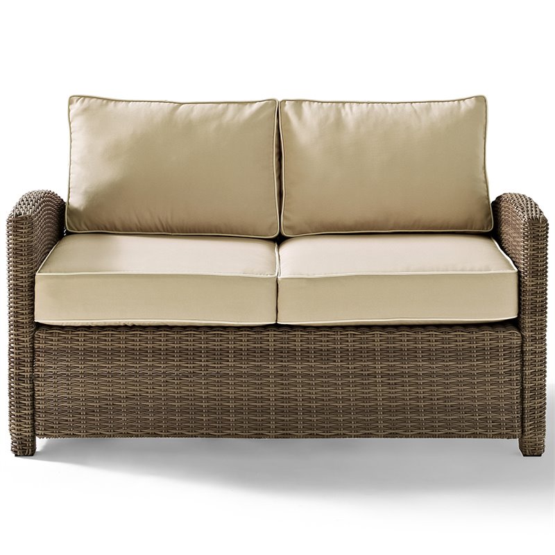 Afuera Living Modern Outdoor Wicker Patio Loveseat in Brown and Sand