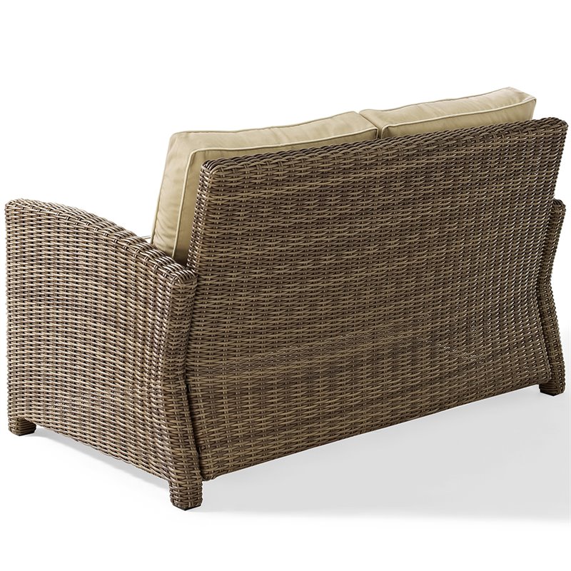 Afuera Living Modern Outdoor Wicker Patio Loveseat in Brown and Sand