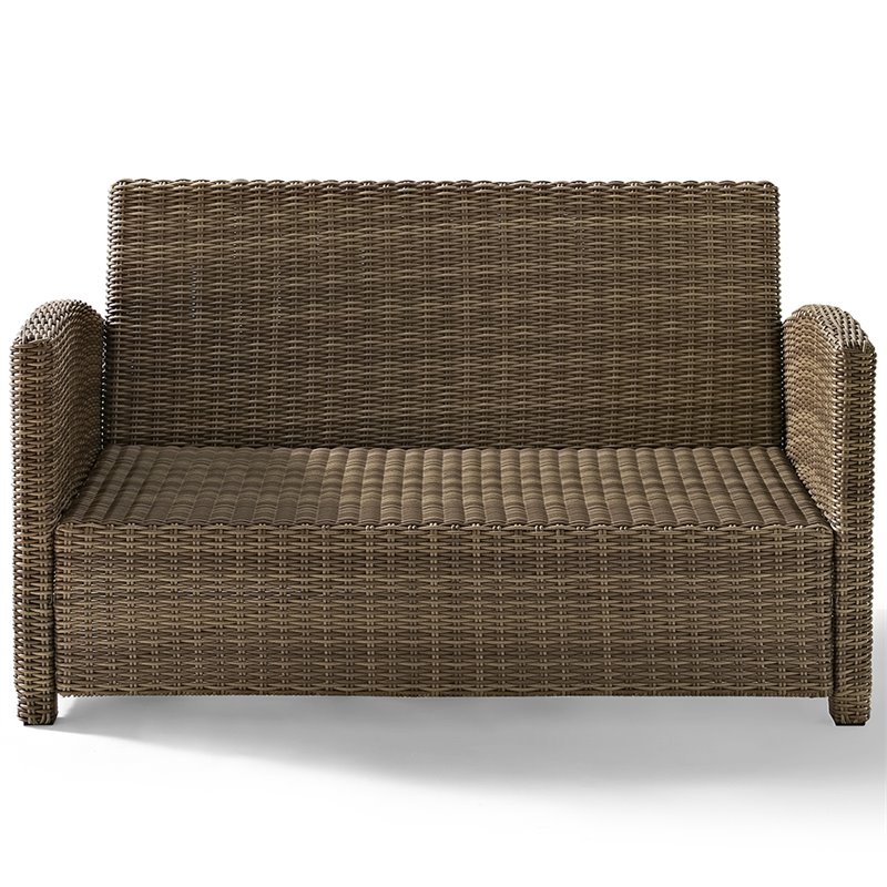 Afuera Living Modern Outdoor Wicker Patio Loveseat in Brown and Sand