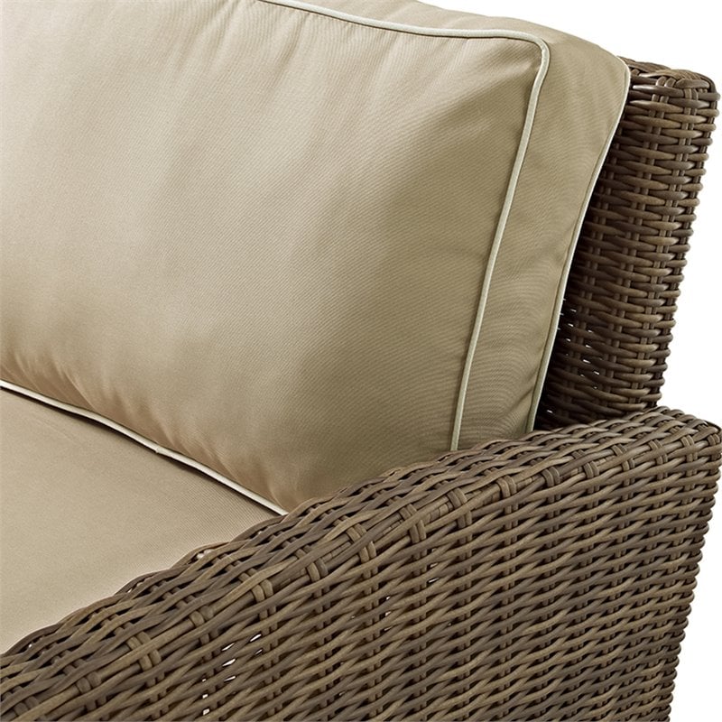 Afuera Living Modern Outdoor Wicker Patio Loveseat in Brown and Sand