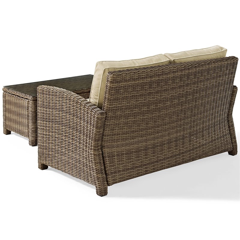 Afuera Living Modern 2 Piece Wicker Patio Sofa Set in Brown and Sand