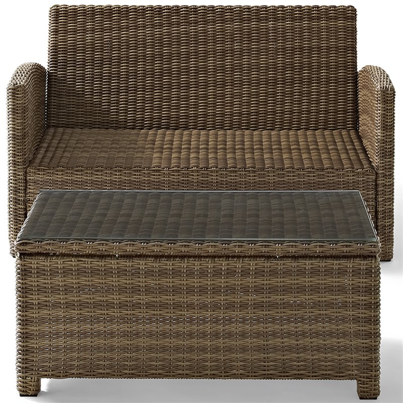 Afuera Living Modern 2 Piece Wicker Patio Sofa Set in Brown and Sand
