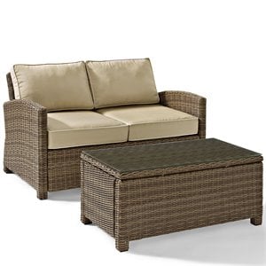Afuera Living Modern 2 Piece Wicker Patio Sofa Set in Brown and Sand