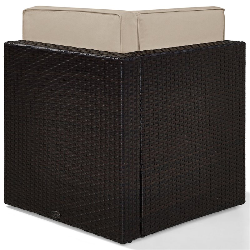 Afuera Living Coastal Wicker Corner Patio Chair in Brown and Sand