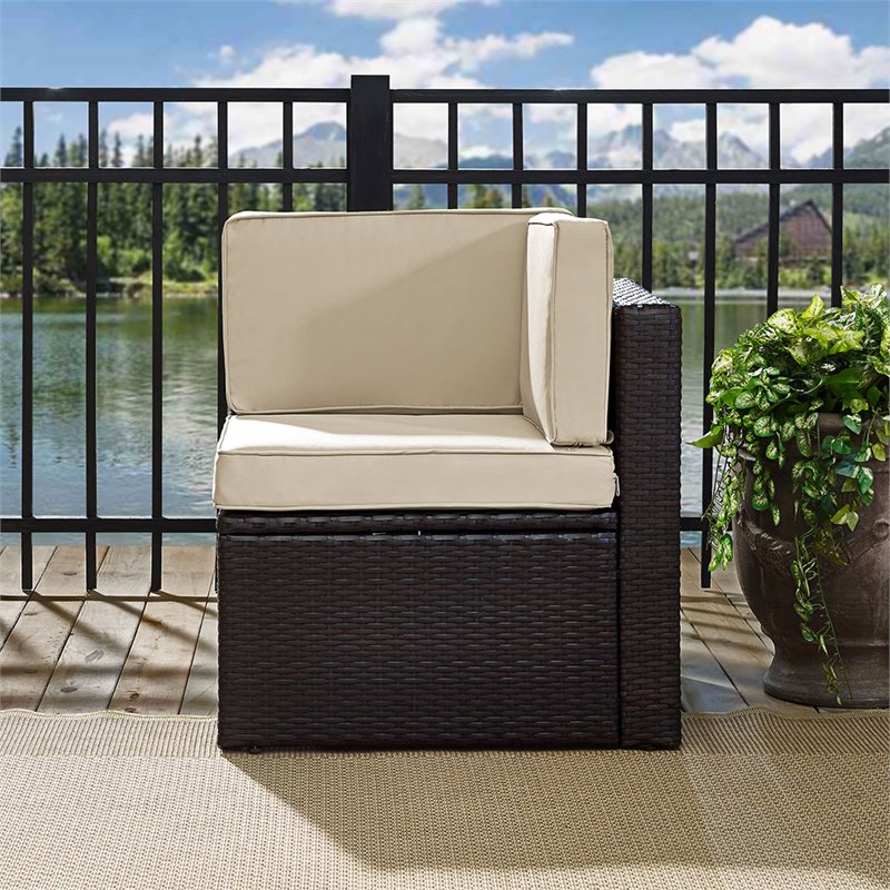 Afuera Living Coastal Wicker Corner Patio Chair in Brown and Sand