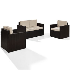 afuera living transitional 3 piece wicker patio sofa set in brown and sand