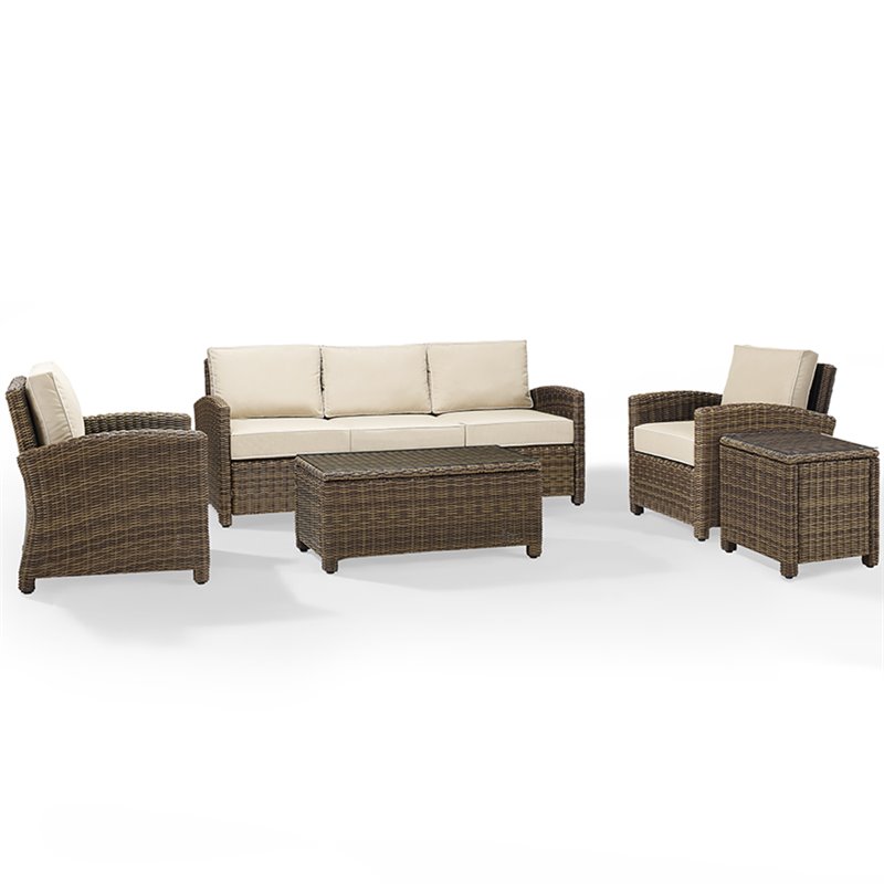 Afuera Living Transitional 5 Piece Wicker Patio Sofa Set in Brown and Sand