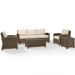 Afuera Living Transitional 5 Piece Wicker Patio Sofa Set in Brown and Sand