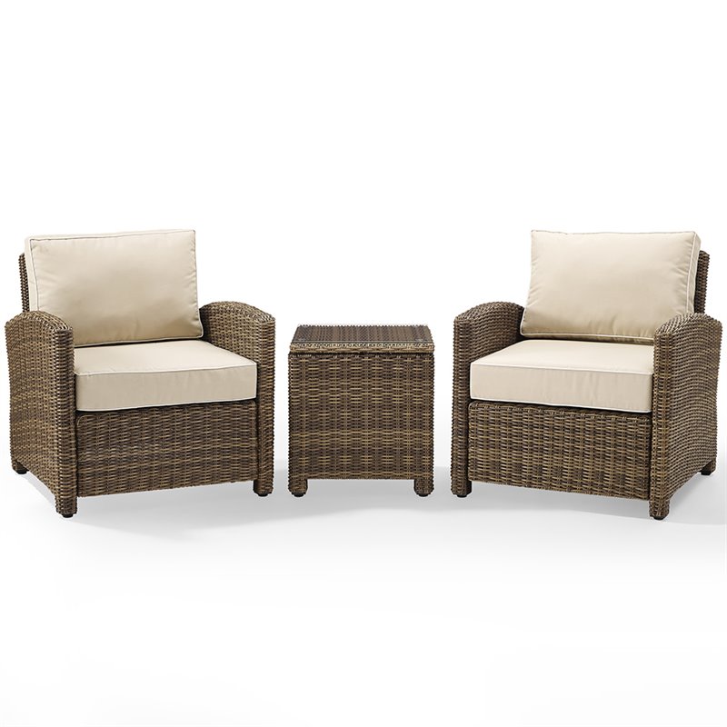 Afuera Living Modern 3 Piece Wicker Patio Conversation Set in Brown and Sand