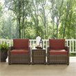 Afuera Living Modern 3 Piece Wicker Patio Conversation Set in Brown and Sangria