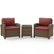 Afuera Living Modern 3 Piece Wicker Patio Conversation Set in Brown and Sangria